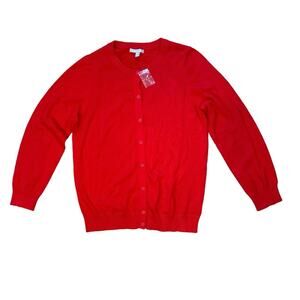 NEW Woman Within Perfect Long-Sleeve Cardigan Sweater Classic Red Size M 14-16